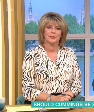 where to get Ruth Langsford This Morning outfit white animal print shirt 26 MAy 2020 Photo ITV