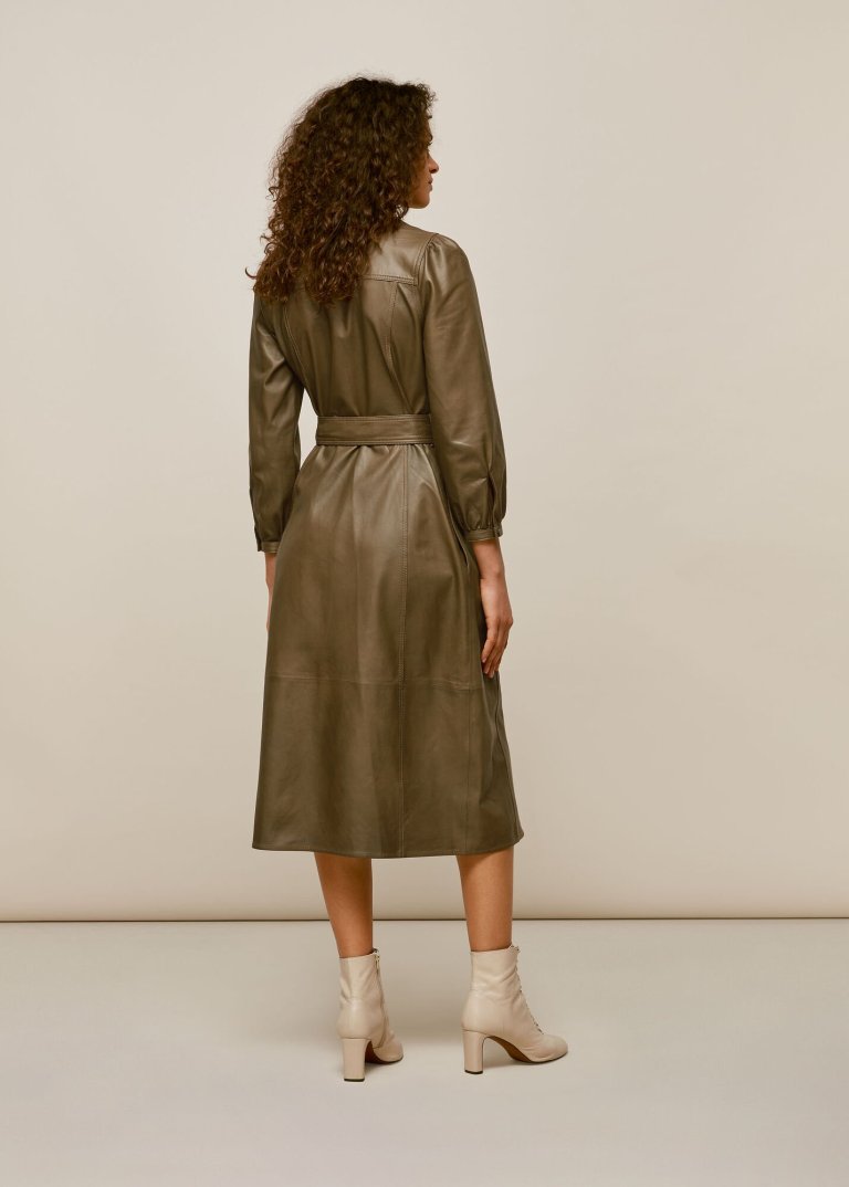 Whistles Phoebe Leather Shirt Dress back view