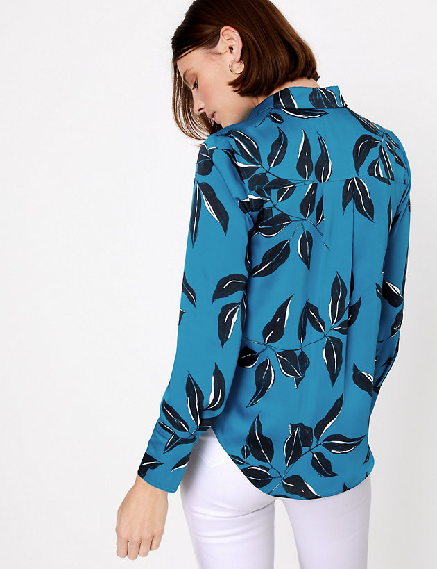 Autograph Satin Leaf Print Long Sleeve Shirt back view