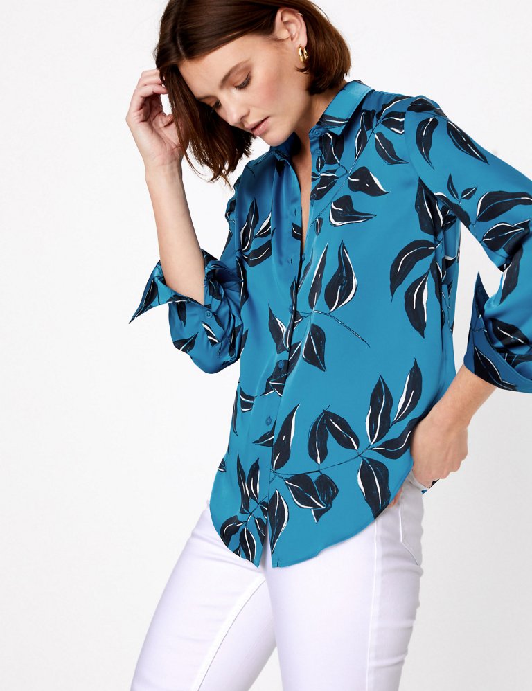 Autograph Satin Leaf Print Long Sleeve Shirt