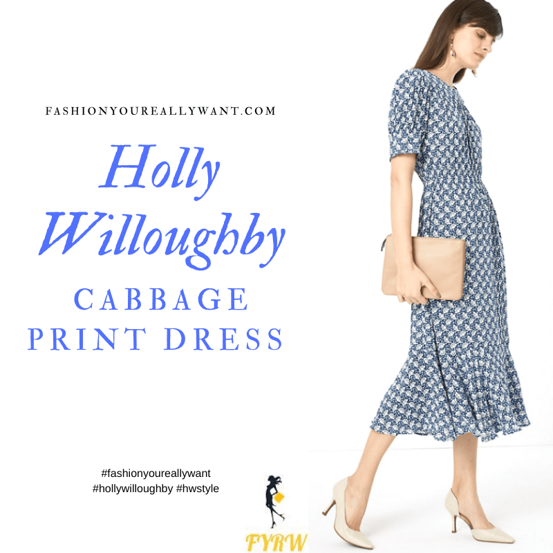 Where to get all Holly Willoughby outfitsd blog June 2020 blue cabbage print midi dress elasticated dress