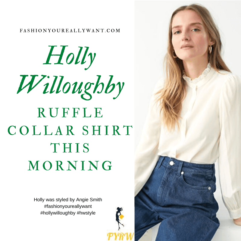 Where to get Holly Willoughby This Morning outfits blog June 2020 white ruffle neck short pink green floral pleated skirt