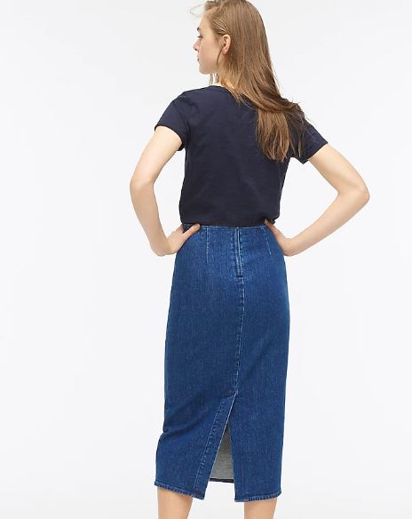 J Crew Denim Pencil Skirt in Blue Horizon wash back view