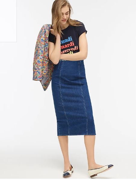 J Crew Denim Pencil Skirt in Blue Horizon wash