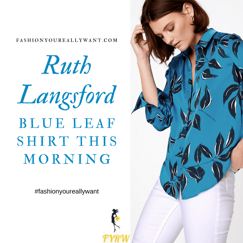 Where to get Ruth Langsford This Morning outfits June 2020 blue satin shirt with black leaf print