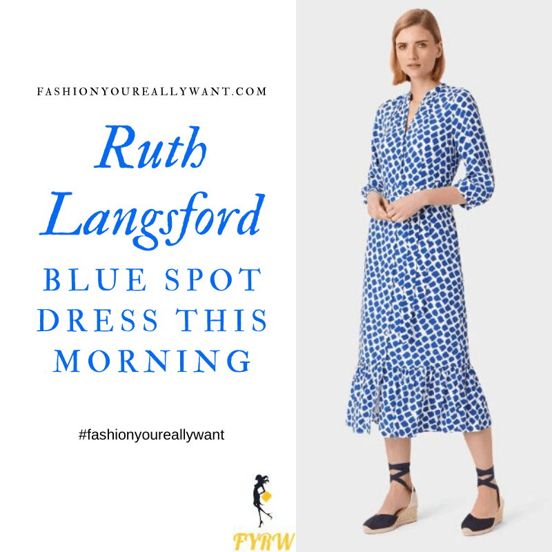 Where to get Ruth Langsford This Morning outfits blog June 2020 white shirt dress with blue square spots