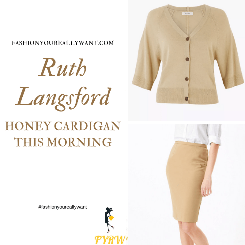 Where to get Ruth Langsford This Morning outfts blog June 2020 v neck camel beige cardigan and pencil skirt.