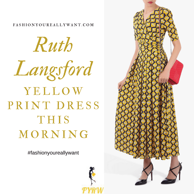 Where to get Ruth Langsford This Morning outfits blog June 2020 yellow and black square print v neck dress