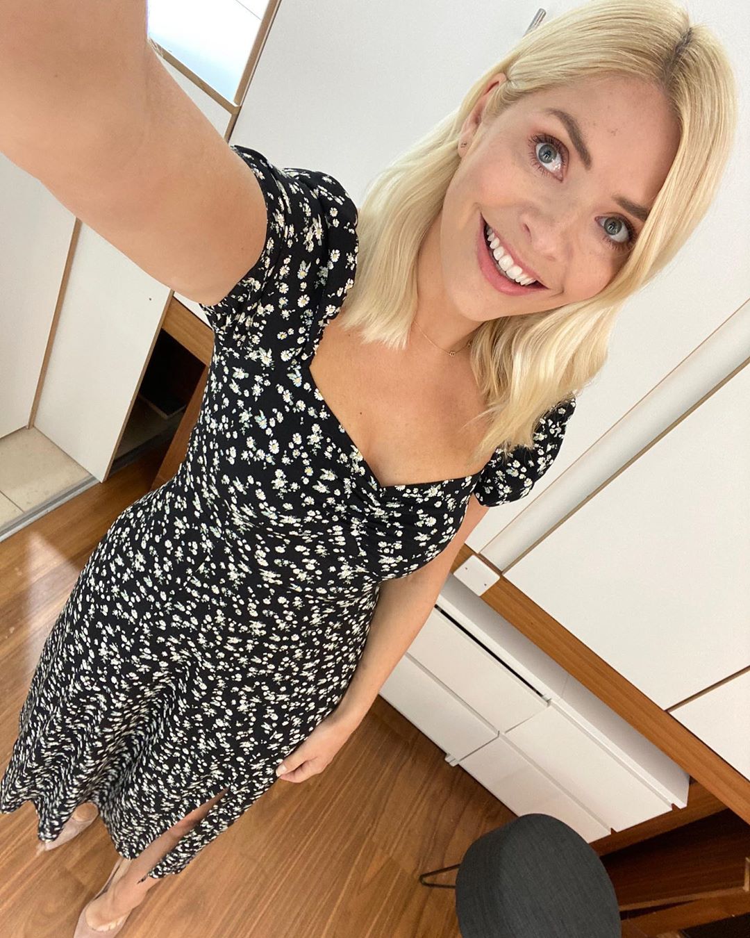 where to get all Holly Willoughby this Morning dresses black floral sweetheart neck midi dress 23 June 2020 Photo Holly Willoughby
