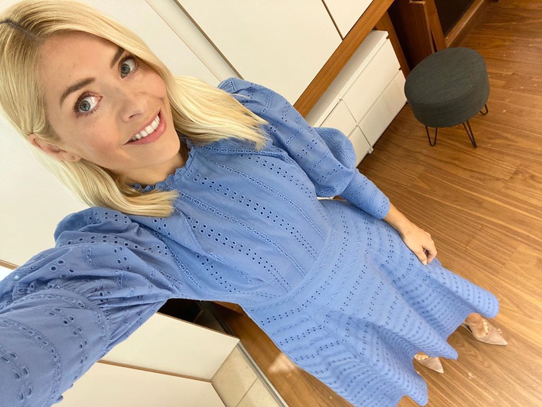 where to get all Holly Willoughby This Morning dresses blue broderie anglaise dress 3 June 2020 Photo Holly Willoughby