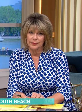 where to get Ruth Langsford This Morning dresses blue and white square spot shirt dress 26 june 2020 Photo ITV