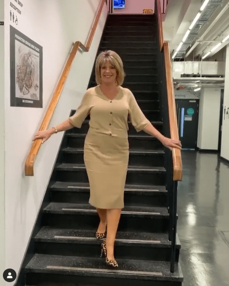 where to get Ruth Langsford This Morning outfit beige camel cardigan and skirt 5 June 2020 Photo Ruth Langsford