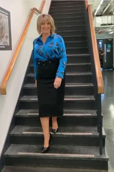 where to get Ruth Langsford This Morning outfit blue and black leaf print shirt 19 June 2020 Photo Ruth Langsford
