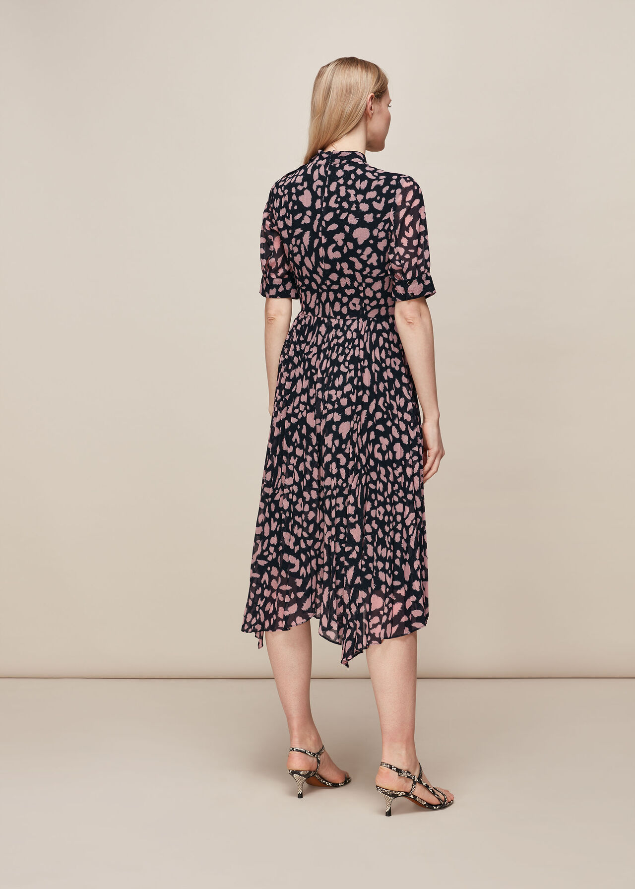 Whistles Brushed Cheetah Pleated Dress back view