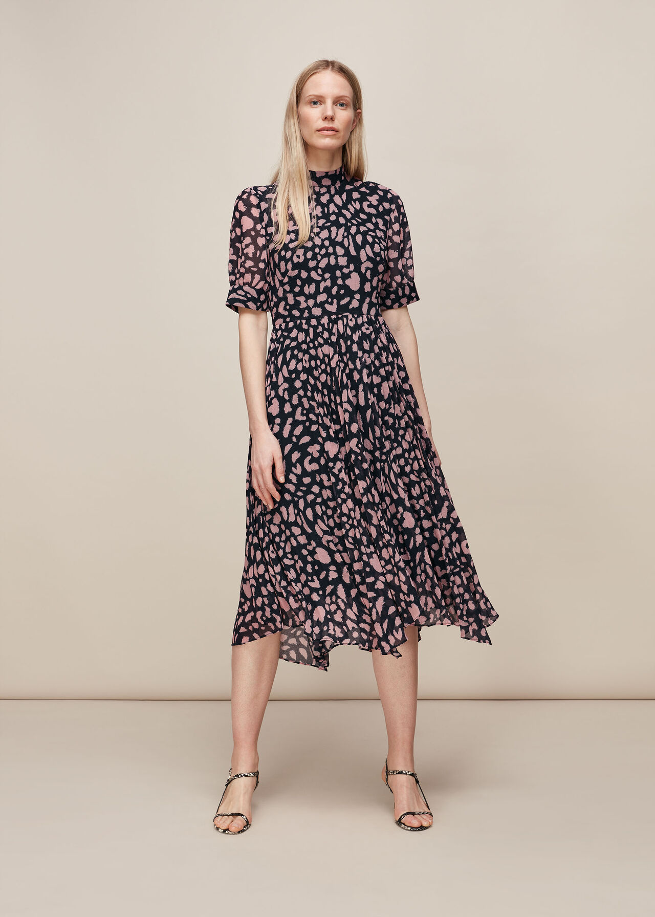 Whistles Brushed Cheetah Pleated Dress