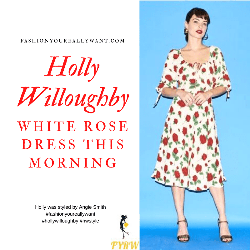 Where to get all Holly Willoughby outfits blog July 2020 white elbow sleeve white dress with red roses