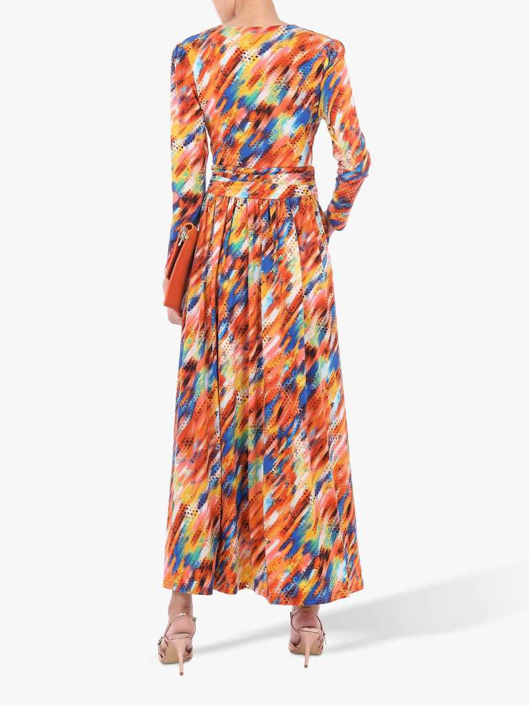 Jolie Moi Long Sleeve Abstract Print Maxi Dress back view