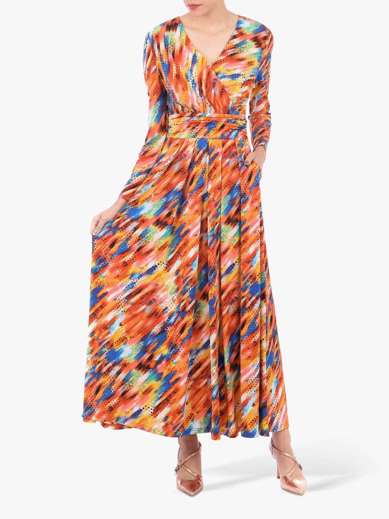 Jolie Moi Long Sleeve Abstract Print Maxi Dress