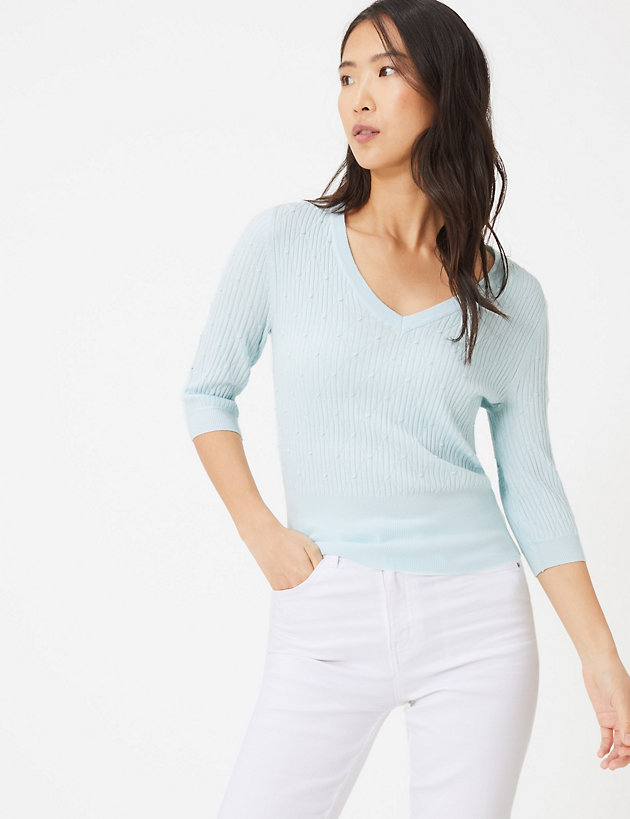 M&amp;S Collection Textured knitted v neck top