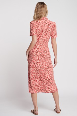 Red Geo Print Midi Shirt Dress back view