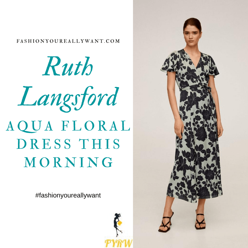 Where to get all Ruth Langsford This Morning outfits blog July 2020 wrap front short sleeve dress aqua green black flowers