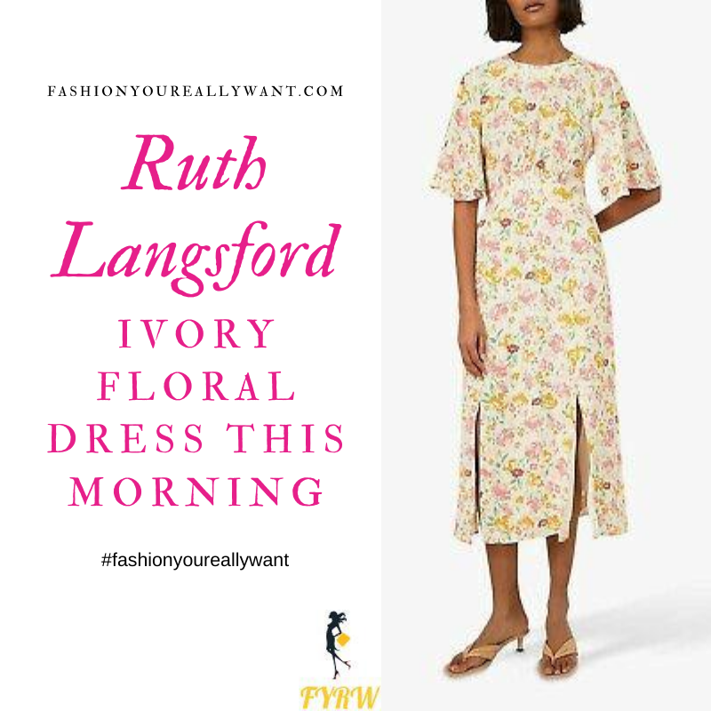 Where to get all Ruth Langsford This Morning outfits blog July 2020 ivory white dress pink yellow floral angel sleeve midi dress