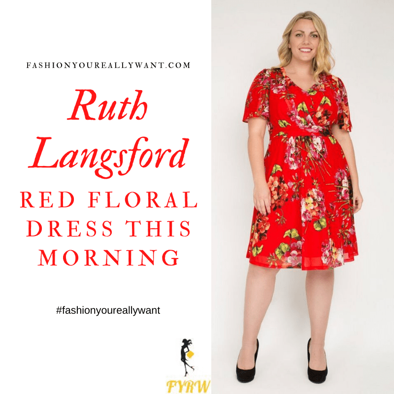 Where to get all Ruth Langsford This Morning outfts blog July 2020 red floral v neck midi dress with short sleeves