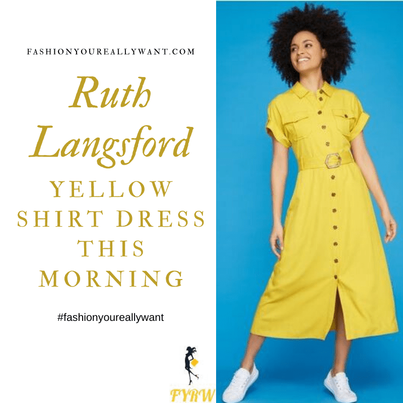 Where to get Ruth Langsford This Morning outfits blog July 2020 yellow shirt dress with pockets and epaulettes