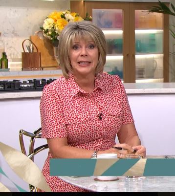 where to get all Ruth Langsford This Morning dresses red and white geo print shirt dress 29 July 2020 Photo ITV