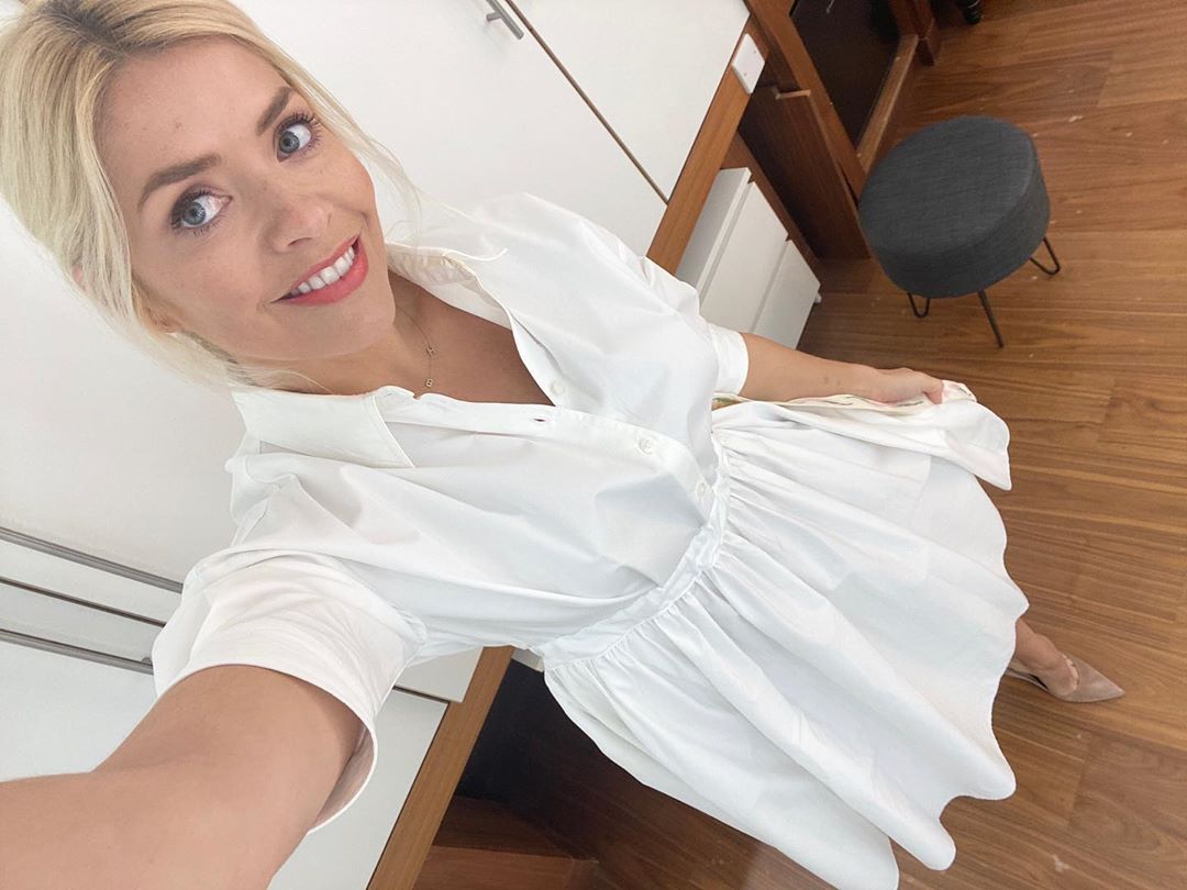 where to get Holly Willoughby This Morning dresses white shirt dress 9 July 2020 Photo Holly Willoughby