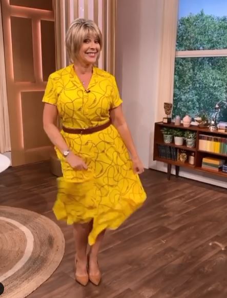 where to get Ruth Langsford This Morning dresses yellow chain print shirt dress 16 July 2020 Photo Ruth Langsford