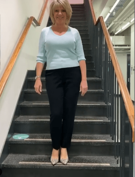 where to get Ruth Langsford This Morning outfits blue jumper blavk trousers snakeskin shoes 22 July 2020 Photo Ruth Langsford