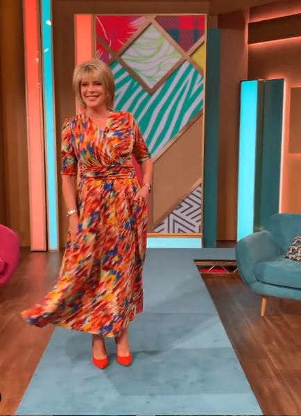 where to get Ruth Lansford This Morning dresses orange multi maxi dress 21 July 2020 Photo Ruth Langsford