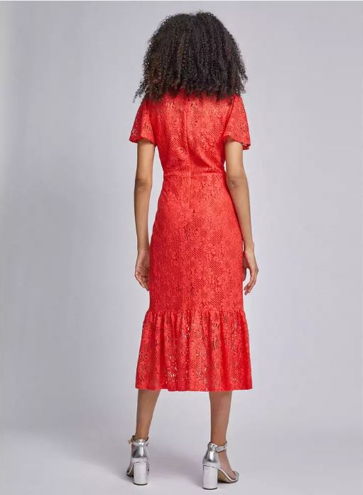 Dorothy Perkins Orange Lace Peplum Midi Dress back view