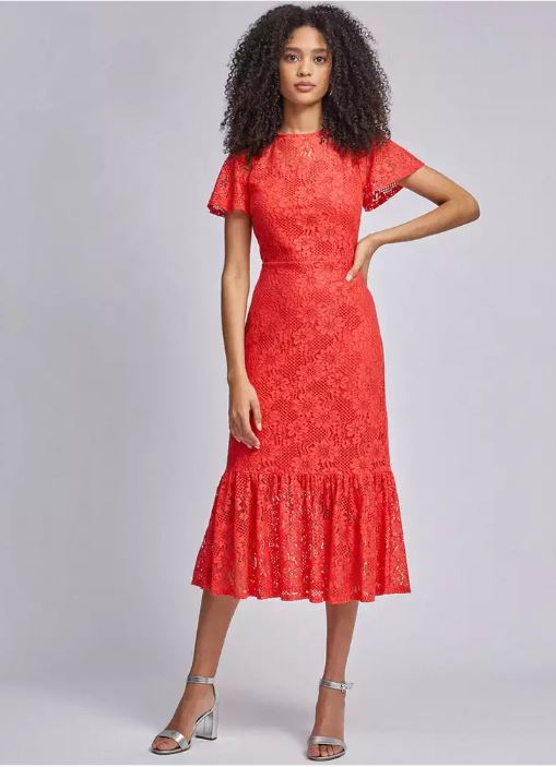 Dorothy Perkins Orange Lace Peplum Midi dress