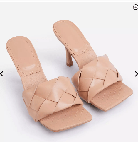 Ego Turntup Woven Square Peep Toe Mule In Nude Faux Leather