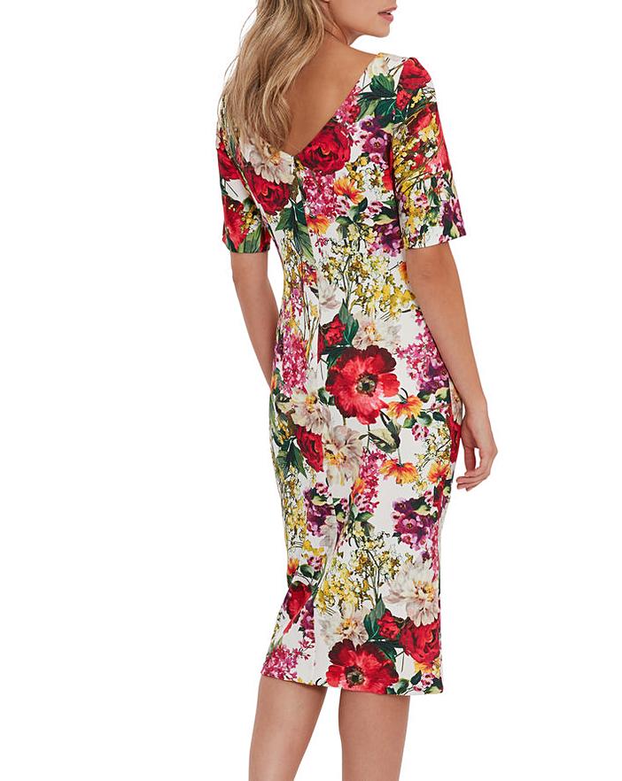 Gina Bacconi Cybil Floral Scuba Dress back view