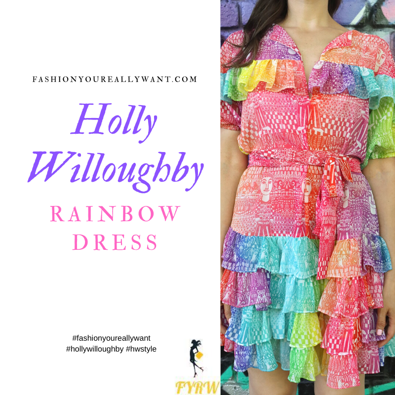 Where to get all Holly Willoughby dresses blog rainbow multi colour ruffle mini dress August 2020