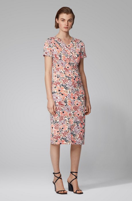 Hugo Boss Floral-print jersey dress with asymmetric ruching