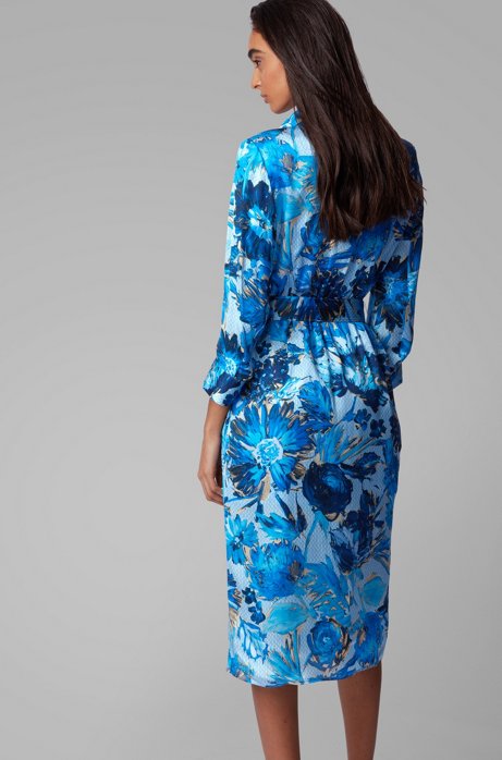 Hugo Boss Monogram shirt dress in pure silk with floral print back view