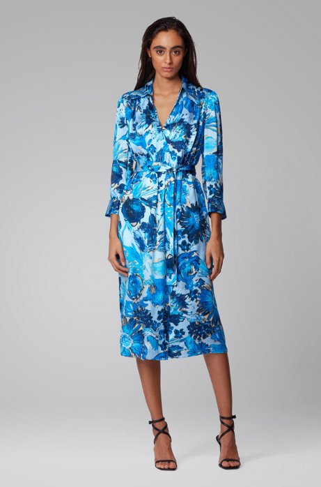 Hugo Boss Monogram shirt dress in pure silk with floral print