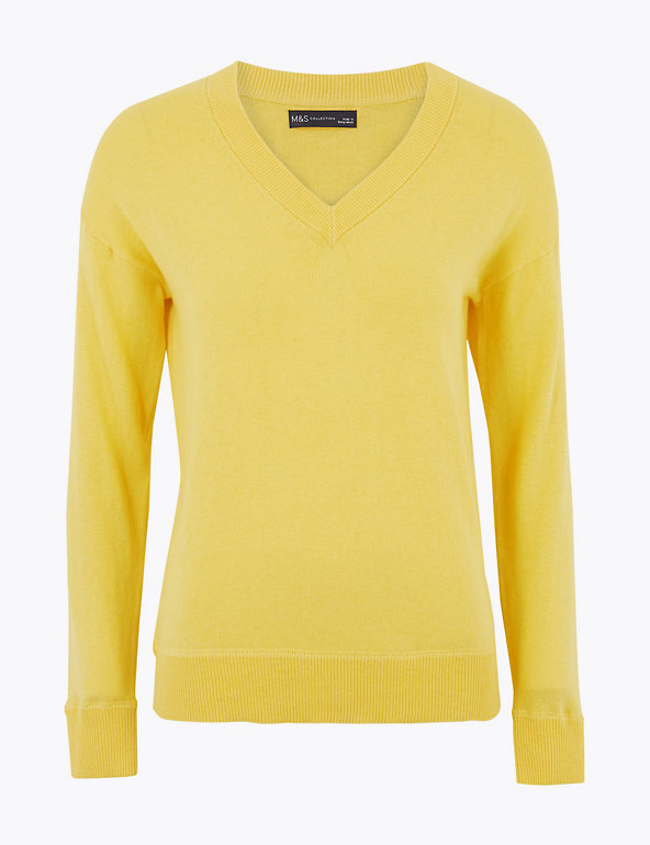 M&S Collection Cotton V-Neck Relaxed Jumper with Cashmere
