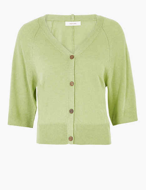 Per Una Ribbed Button Front Cropped Cardigan Citrus