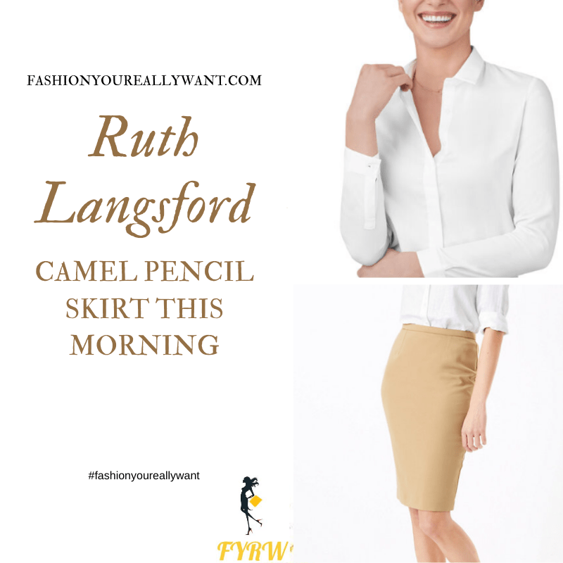 Where to get all Ruth Langsford This Morning outfits blog August 2020 white shirt beige camel pencil skirt leopard court shoes