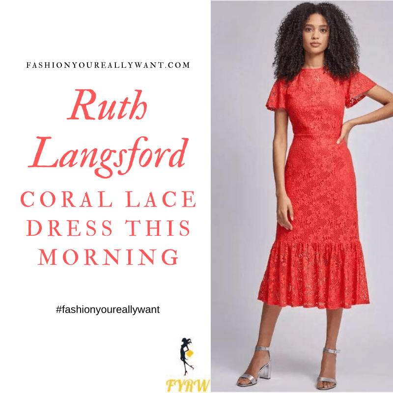 Where to get all Ruth Langsford This Morning outfits blog August 2020 red orange coral lace short sleeve midi dress