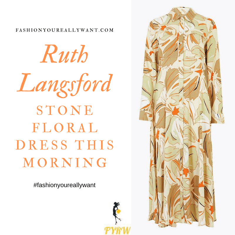 Where to get all Ruth Langsford This Morning outfits blog August 2020 stone floral midi shirt dress suede court shoes
