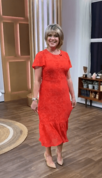 where to get all Ruth Langsford this Morning dresses red orange coral lace dress 10 August 2020 Photo Ruth Langsford