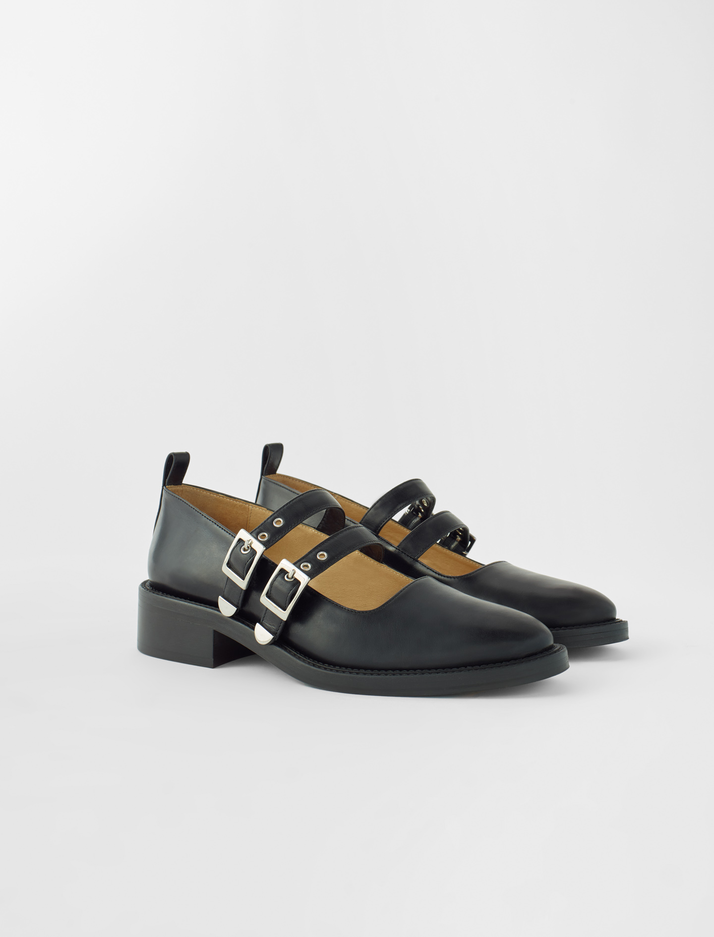 Maje Black Flat Leather Mary Jane Shoes