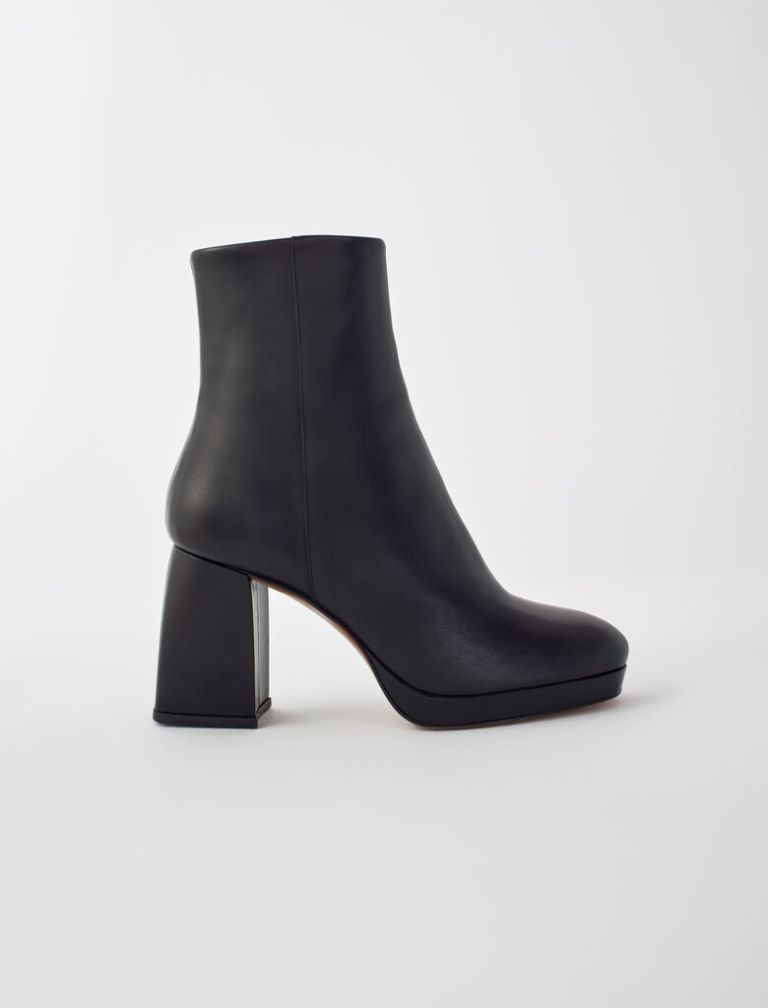Maje Leather Boots With Trapeze Heel
