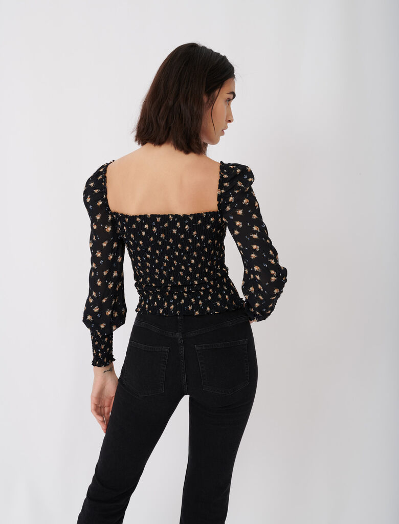 Maje Smocked Top in Printed Muslin back view